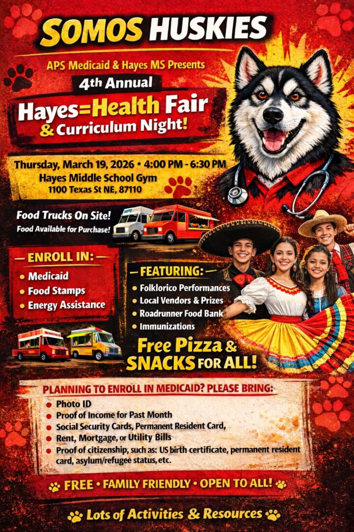 Husky-themed health fair promotional poster design.