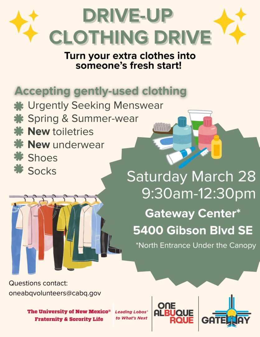 Clothing drive poster with donation details.