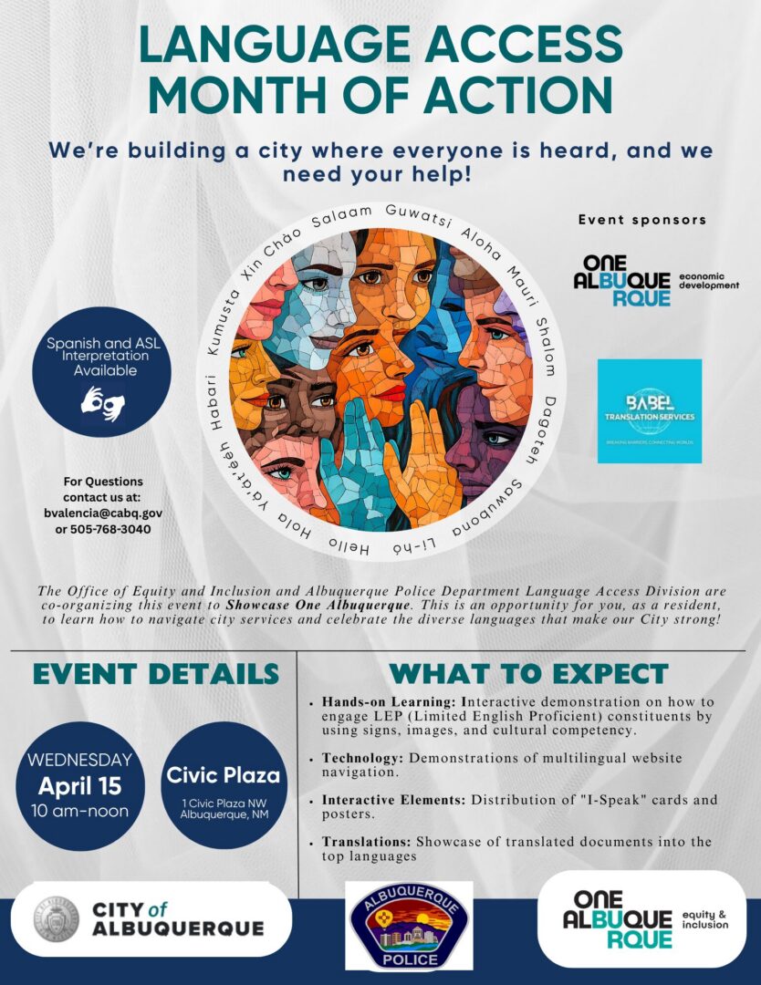 Language Access Month of Action event flyer.