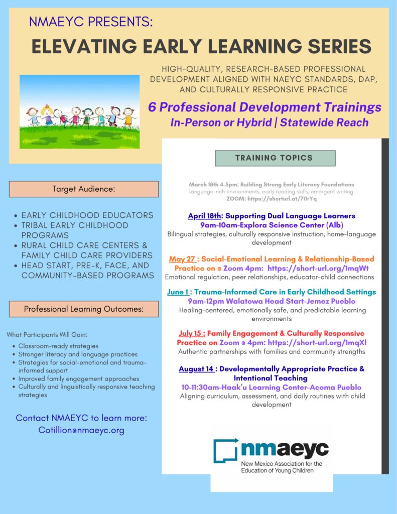 Early learning series training flyer with details.