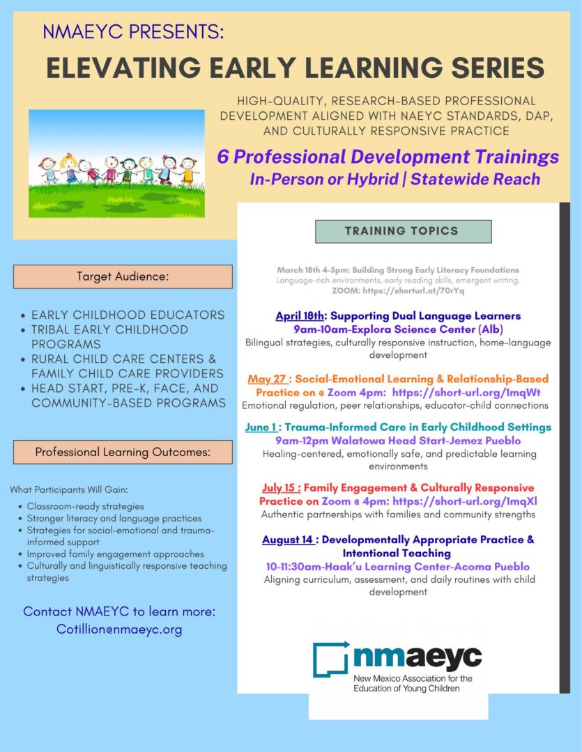 Early learning series training flyer with details.
