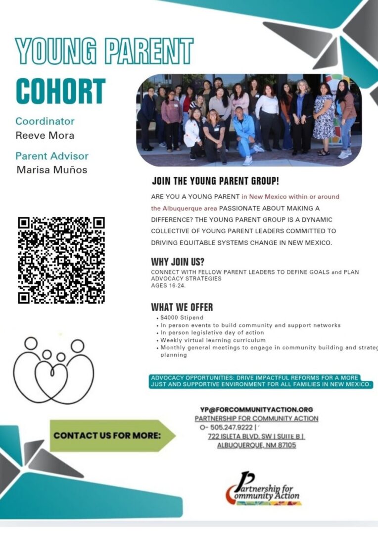 Young Parent Cohort informational flyer with group photo.