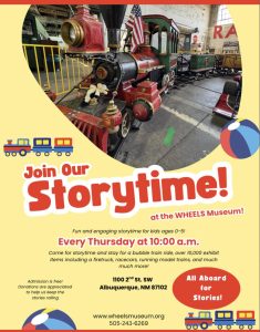 Storytime flyer featuring a red train