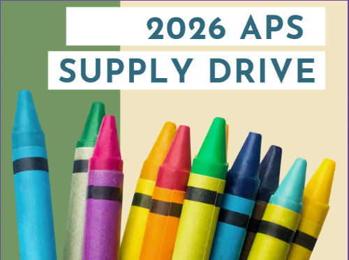 Colorful crayons with 2026 APS supply drive