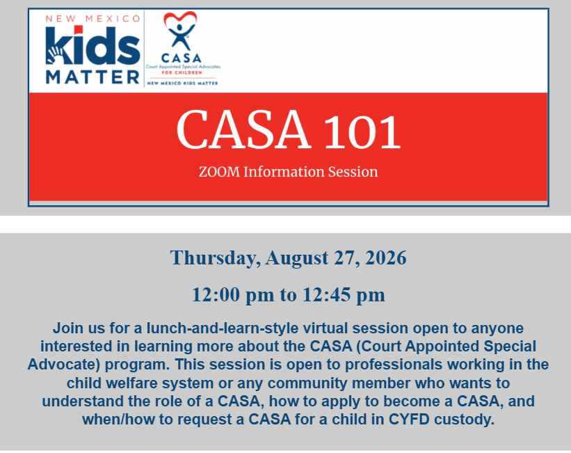 CASA 101 Zoom information session flyer